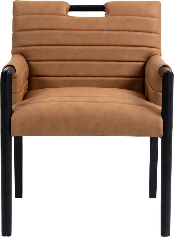 Meridian Furniture Aimee Channel Tufted Vegan Leather Dining Arm Chair with Sturdy Frame for Modern Rooms Cognac 11027 11027Cognac-AC
