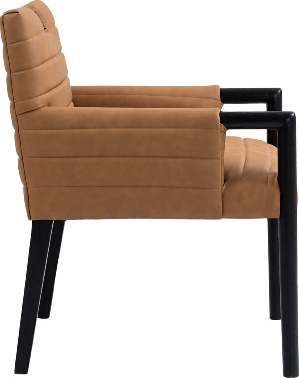 Meridian Furniture Aimee Channel Tufted Vegan Leather Dining Arm Chair with Sturdy Frame for Modern Rooms Cognac 11027 11027Cognac-AC