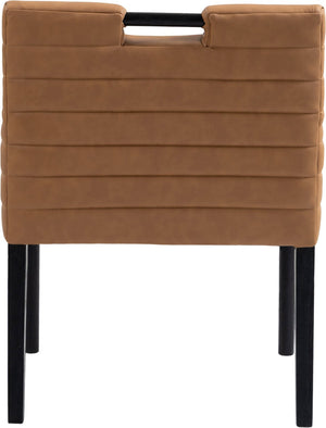 Meridian Furniture Aimee Channel Tufted Vegan Leather Dining Arm Chair with Sturdy Frame for Modern Rooms Cognac 11027 11027Cognac-AC