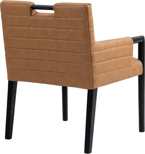 Meridian Furniture Aimee Channel Tufted Vegan Leather Dining Arm Chair with Sturdy Frame for Modern Rooms Cognac 11027 11027Cognac-AC