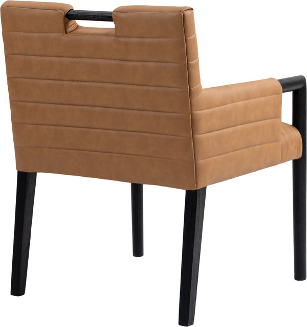 Meridian Furniture Aimee Channel Tufted Vegan Leather Dining Arm Chair with Sturdy Frame for Modern Rooms Cognac 11027 11027Cognac-AC