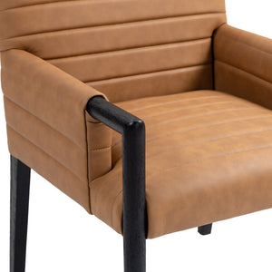 Meridian Furniture Aimee Channel Tufted Vegan Leather Dining Arm Chair with Sturdy Frame for Modern Rooms Cognac 11027 11027Cognac-AC