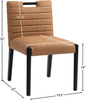 Meridian Furniture Aimee Channel Tufted Vegan Leather Dining Chair with Solid Wood Legs for Modern Rooms Cognac 11027 11027Cognac-SC