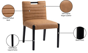 Meridian Furniture Aimee Channel Tufted Vegan Leather Dining Chair with Solid Wood Legs for Modern Rooms Cognac 11027 11027Cognac-SC