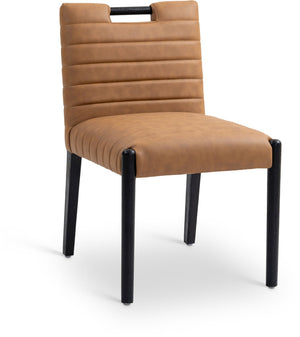 Meridian Furniture Aimee Channel Tufted Vegan Leather Dining Chair with Solid Wood Legs for Modern Rooms Cognac 11027 11027Cognac-SC