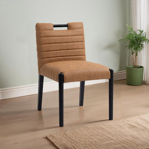 Meridian Furniture Aimee Channel Tufted Vegan Leather Dining Chair with Solid Wood Legs for Modern Rooms Cognac 11027 11027Cognac-SC