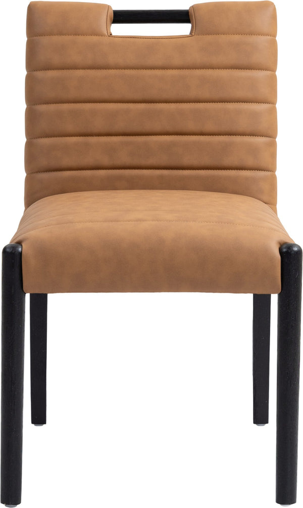 Meridian Furniture Aimee Channel Tufted Vegan Leather Dining Chair with Solid Wood Legs for Modern Rooms Cognac 11027 11027Cognac-SC