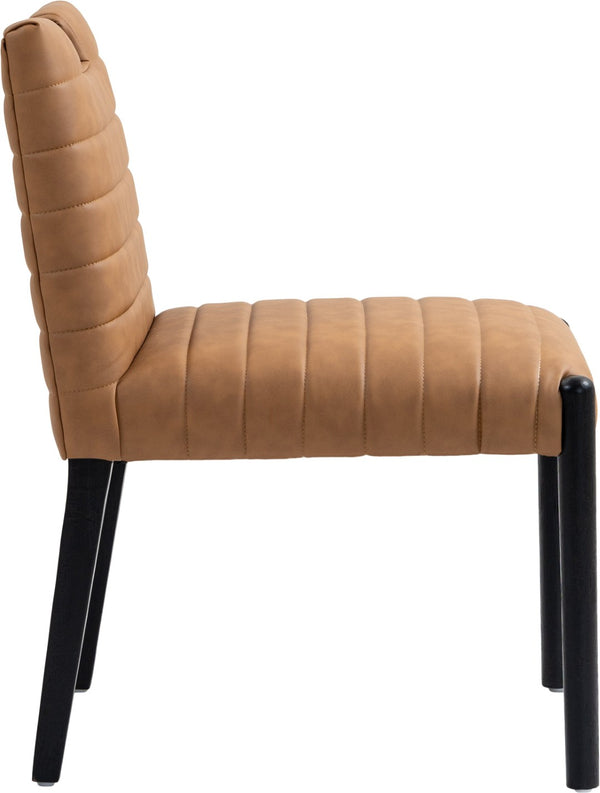 Meridian Furniture Aimee Channel Tufted Vegan Leather Dining Chair with Solid Wood Legs for Modern Rooms Cognac 11027 11027Cognac-SC