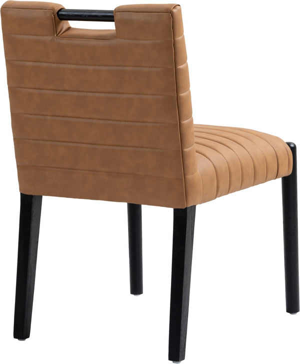 Meridian Furniture Aimee Channel Tufted Vegan Leather Dining Chair with Solid Wood Legs for Modern Rooms Cognac 11027 11027Cognac-SC