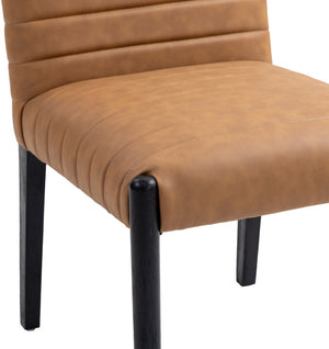 Meridian Furniture Aimee Channel Tufted Vegan Leather Dining Chair with Solid Wood Legs for Modern Rooms Cognac 11027 11027Cognac-SC