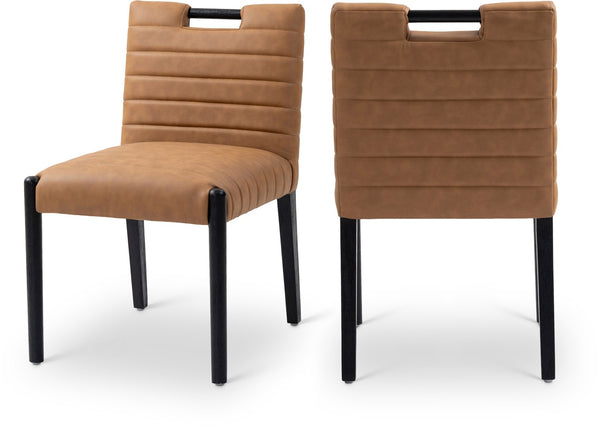 Meridian Furniture Aimee Channel Tufted Vegan Leather Dining Chair with Solid Wood Legs for Modern Rooms Cognac 11027 11027Cognac-SC