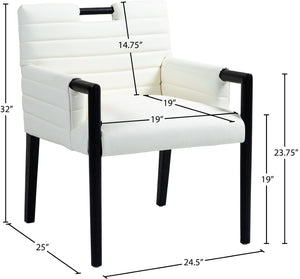 Meridian Furniture Aimee Channel Tufted Vegan Leather Dining Arm Chair with Sturdy Frame for Modern Rooms Cream 11027 11027Cream-AC