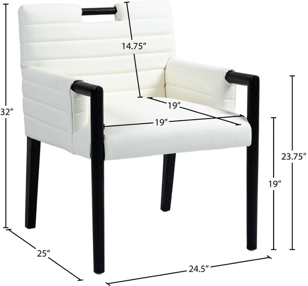 Meridian Furniture Aimee Channel Tufted Vegan Leather Dining Arm Chair with Sturdy Frame for Modern Rooms Cream 11027 11027Cream-AC