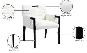 Meridian Furniture Aimee Channel Tufted Vegan Leather Dining Arm Chair with Sturdy Frame for Modern Rooms Cream 11027 11027Cream-AC