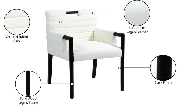 Meridian Furniture Aimee Channel Tufted Vegan Leather Dining Arm Chair with Sturdy Frame for Modern Rooms Cream 11027 11027Cream-AC