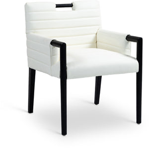 Meridian Furniture Aimee Channel Tufted Vegan Leather Dining Arm Chair with Sturdy Frame for Modern Rooms Cream 11027 11027Cream-AC