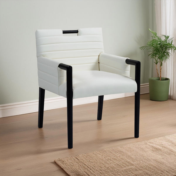 Meridian Furniture Aimee Channel Tufted Vegan Leather Dining Arm Chair with Sturdy Frame for Modern Rooms Cream 11027 11027Cream-AC