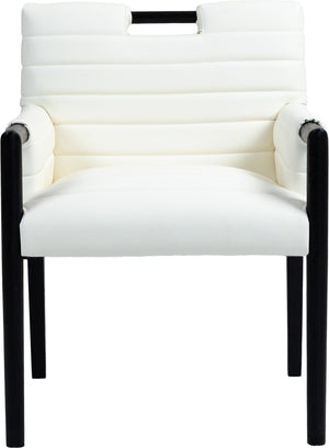 Meridian Furniture Aimee Channel Tufted Vegan Leather Dining Arm Chair with Sturdy Frame for Modern Rooms Cream 11027 11027Cream-AC