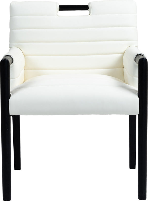 Meridian Furniture Aimee Channel Tufted Vegan Leather Dining Arm Chair with Sturdy Frame for Modern Rooms Cream 11027 11027Cream-AC
