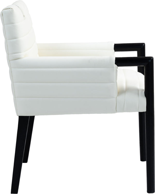 Meridian Furniture Aimee Channel Tufted Vegan Leather Dining Arm Chair with Sturdy Frame for Modern Rooms Cream 11027 11027Cream-AC