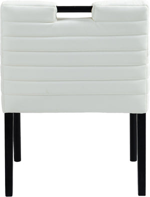 Meridian Furniture Aimee Channel Tufted Vegan Leather Dining Arm Chair with Sturdy Frame for Modern Rooms Cream 11027 11027Cream-AC