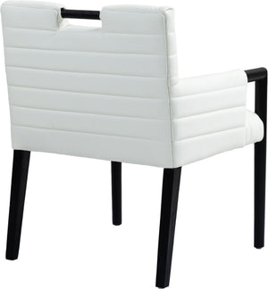Meridian Furniture Aimee Channel Tufted Vegan Leather Dining Arm Chair with Sturdy Frame for Modern Rooms Cream 11027 11027Cream-AC