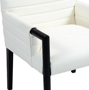 Meridian Furniture Aimee Channel Tufted Vegan Leather Dining Arm Chair with Sturdy Frame for Modern Rooms Cream 11027 11027Cream-AC