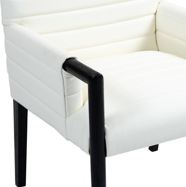 Meridian Furniture Aimee Channel Tufted Vegan Leather Dining Arm Chair with Sturdy Frame for Modern Rooms Cream 11027 11027Cream-AC