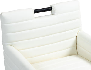 Meridian Furniture Aimee Channel Tufted Vegan Leather Dining Arm Chair with Sturdy Frame for Modern Rooms Cream 11027 11027Cream-AC