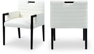 Meridian Furniture Aimee Channel Tufted Vegan Leather Dining Arm Chair with Sturdy Frame for Modern Rooms Cream 11027 11027Cream-AC