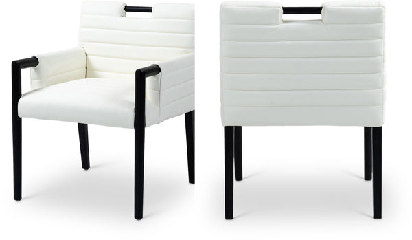 Meridian Furniture Aimee Channel Tufted Vegan Leather Dining Arm Chair with Sturdy Frame for Modern Rooms Cream 11027 11027Cream-AC