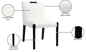Meridian Furniture Aimee Channel Tufted Vegan Leather Dining Chair with Solid Wood Legs for Modern Rooms Cream 11027 11027Cream-SC