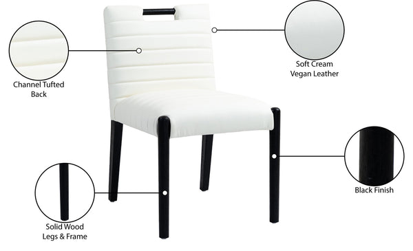 Meridian Furniture Aimee Channel Tufted Vegan Leather Dining Chair with Solid Wood Legs for Modern Rooms Cream 11027 11027Cream-SC