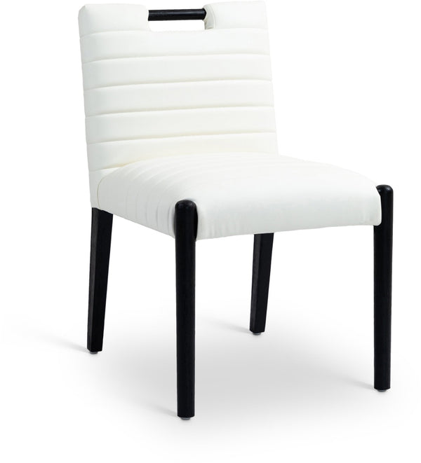 Meridian Furniture Aimee Channel Tufted Vegan Leather Dining Chair with Solid Wood Legs for Modern Rooms Cream 11027 11027Cream-SC