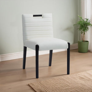 Meridian Furniture Aimee Channel Tufted Vegan Leather Dining Chair with Solid Wood Legs for Modern Rooms Cream 11027 11027Cream-SC