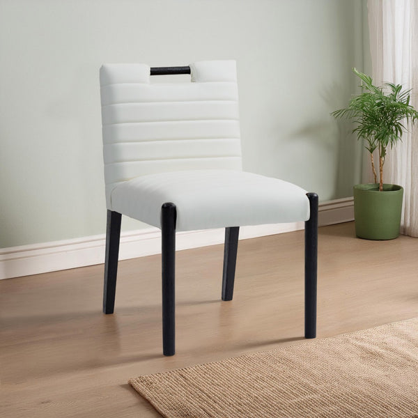 Meridian Furniture Aimee Channel Tufted Vegan Leather Dining Chair with Solid Wood Legs for Modern Rooms Cream 11027 11027Cream-SC