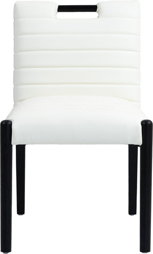 Meridian Furniture Aimee Channel Tufted Vegan Leather Dining Chair with Solid Wood Legs for Modern Rooms Cream 11027 11027Cream-SC