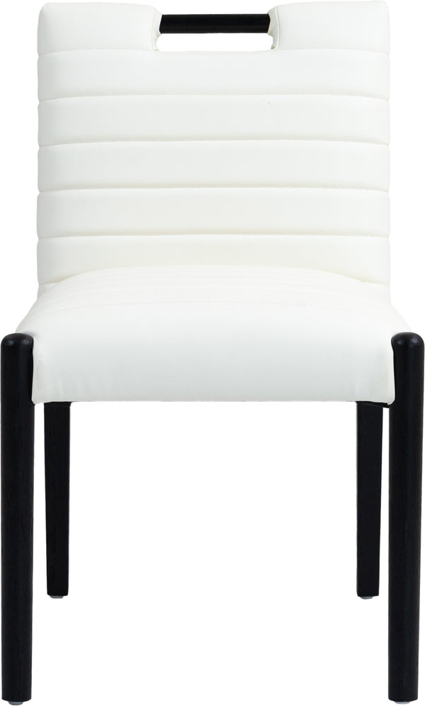 Meridian Furniture Aimee Channel Tufted Vegan Leather Dining Chair with Solid Wood Legs for Modern Rooms Cream 11027 11027Cream-SC