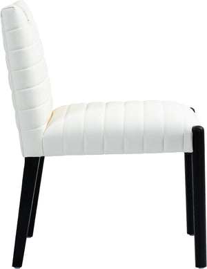 Meridian Furniture Aimee Channel Tufted Vegan Leather Dining Chair with Solid Wood Legs for Modern Rooms Cream 11027 11027Cream-SC