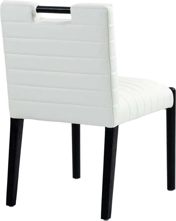 Meridian Furniture Aimee Channel Tufted Vegan Leather Dining Chair with Solid Wood Legs for Modern Rooms Cream 11027 11027Cream-SC