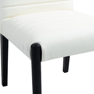 Meridian Furniture Aimee Channel Tufted Vegan Leather Dining Chair with Solid Wood Legs for Modern Rooms Cream 11027 11027Cream-SC