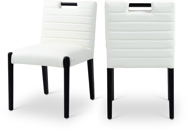 Meridian Furniture Aimee Channel Tufted Vegan Leather Dining Chair with Solid Wood Legs for Modern Rooms Cream 11027 11027Cream-SC