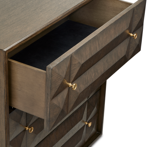 Kendall Dove Gray Chest – Contemporary Oak Design with Polished Brass Accents & Soft-Close Drawers