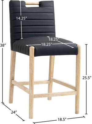 Meridian Furniture Aimee Channel Tufted Vegan Leather Counter Stool with Wood Legs for Kitchen Islands and Bars Black 11028 11028Black-C
