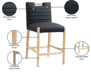 Meridian Furniture Aimee Channel Tufted Vegan Leather Counter Stool with Wood Legs for Kitchen Islands and Bars Black 11028 11028Black-C