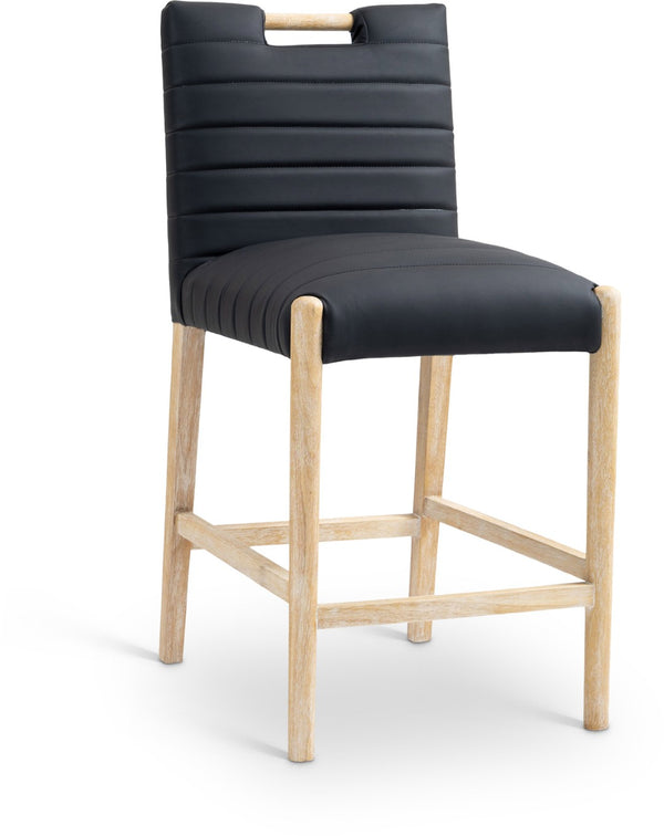 Meridian Furniture Aimee Channel Tufted Vegan Leather Counter Stool with Wood Legs for Kitchen Islands and Bars Black 11028 11028Black-C