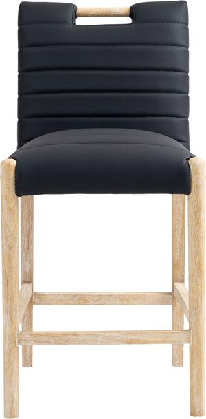 Meridian Furniture Aimee Channel Tufted Vegan Leather Counter Stool with Wood Legs for Kitchen Islands and Bars Black 11028 11028Black-C