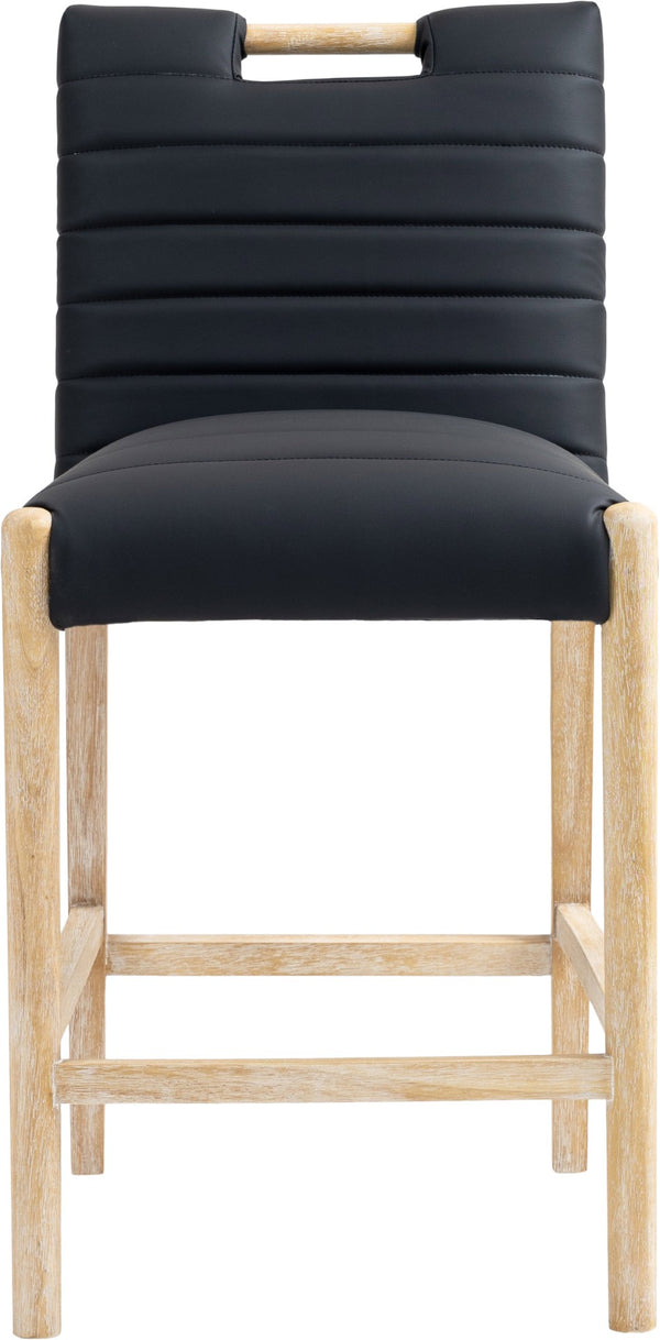 Meridian Furniture Aimee Channel Tufted Vegan Leather Counter Stool with Wood Legs for Kitchen Islands and Bars Black 11028 11028Black-C