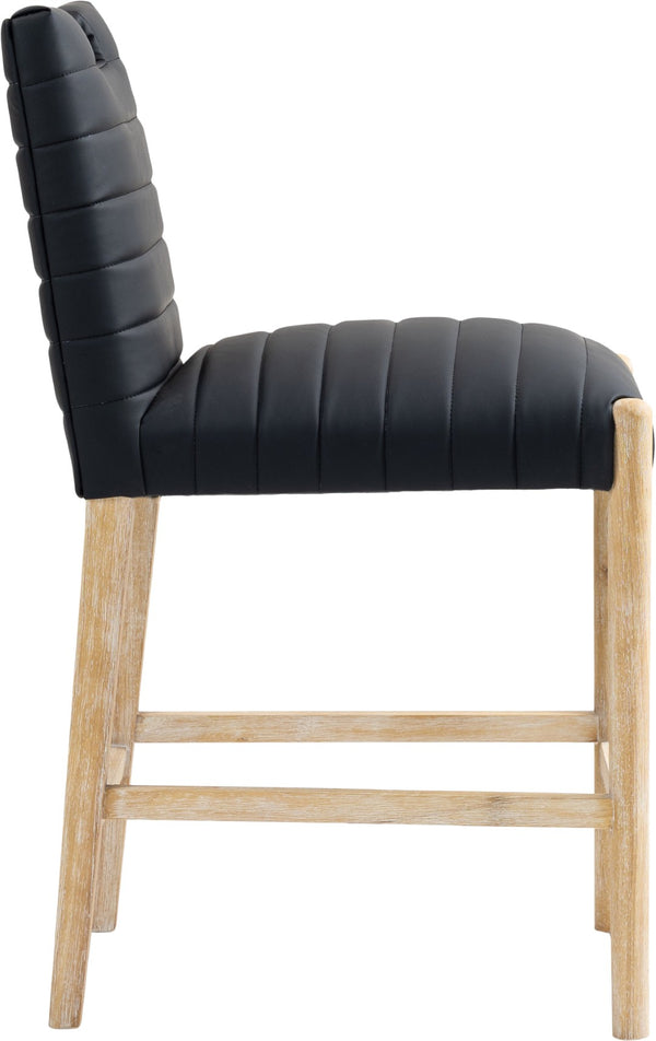 Meridian Furniture Aimee Channel Tufted Vegan Leather Counter Stool with Wood Legs for Kitchen Islands and Bars Black 11028 11028Black-C