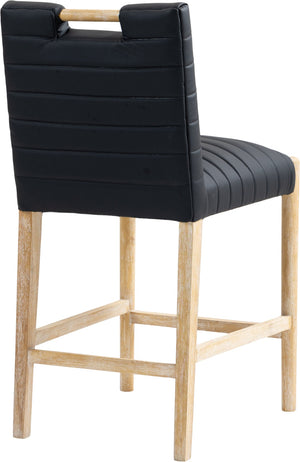 Meridian Furniture Aimee Channel Tufted Vegan Leather Counter Stool with Wood Legs for Kitchen Islands and Bars Black 11028 11028Black-C